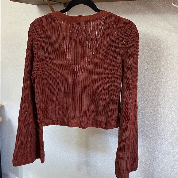 12th Tribe Rust Knit Bell Sleeves Cropped Sweater - Picture 5 of 9